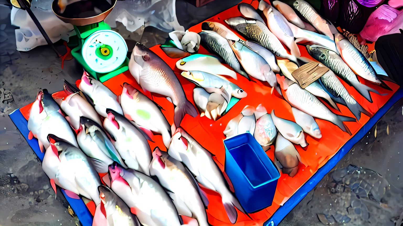 there are many fish on the table ready to be sold, fish seafood markets, fish market stalls, fish market, fishes, market, fish, underwater market, 3 4 5 3 1, fish scales, very very precise, version 3, various sizes, by Maksimilijan Vanka, different sizes, fish man, you see fishes, fishing, elaborate composition