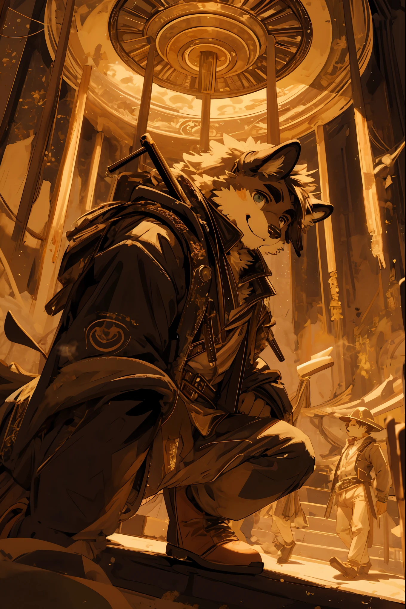 cover_page, highres, top quality, best quality, paid reward available, High-quality illustrations, unparalleled masterpiece, perfect artwork, absurdres, super high resolution, detailed background, Steam punk, Beautiful World Heritage, 6+boys, 6+girls, Happy, joyful(Photos of solo travelers)(kemono, furry anthro)cinematic lighting, dynamic angle,