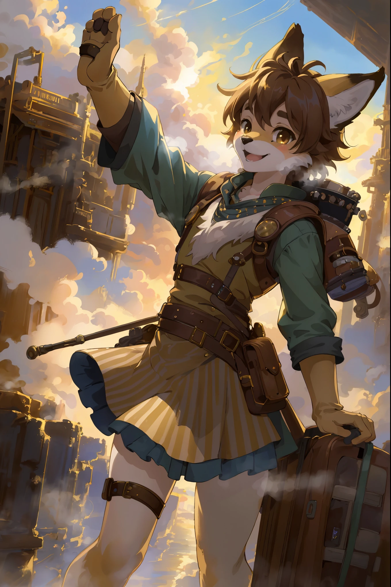 cover_page, highres, top quality, best quality, paid reward available, High-quality illustrations, unparalleled masterpiece, perfect artwork, absurdres, super high resolution, detailed background, Steam punk, Beautiful World Heritage, 6+boys, 6+girls, Happy, joyful(Photos of solo travelers)(kemono, furry anthro)cinematic lighting, dynamic angle,