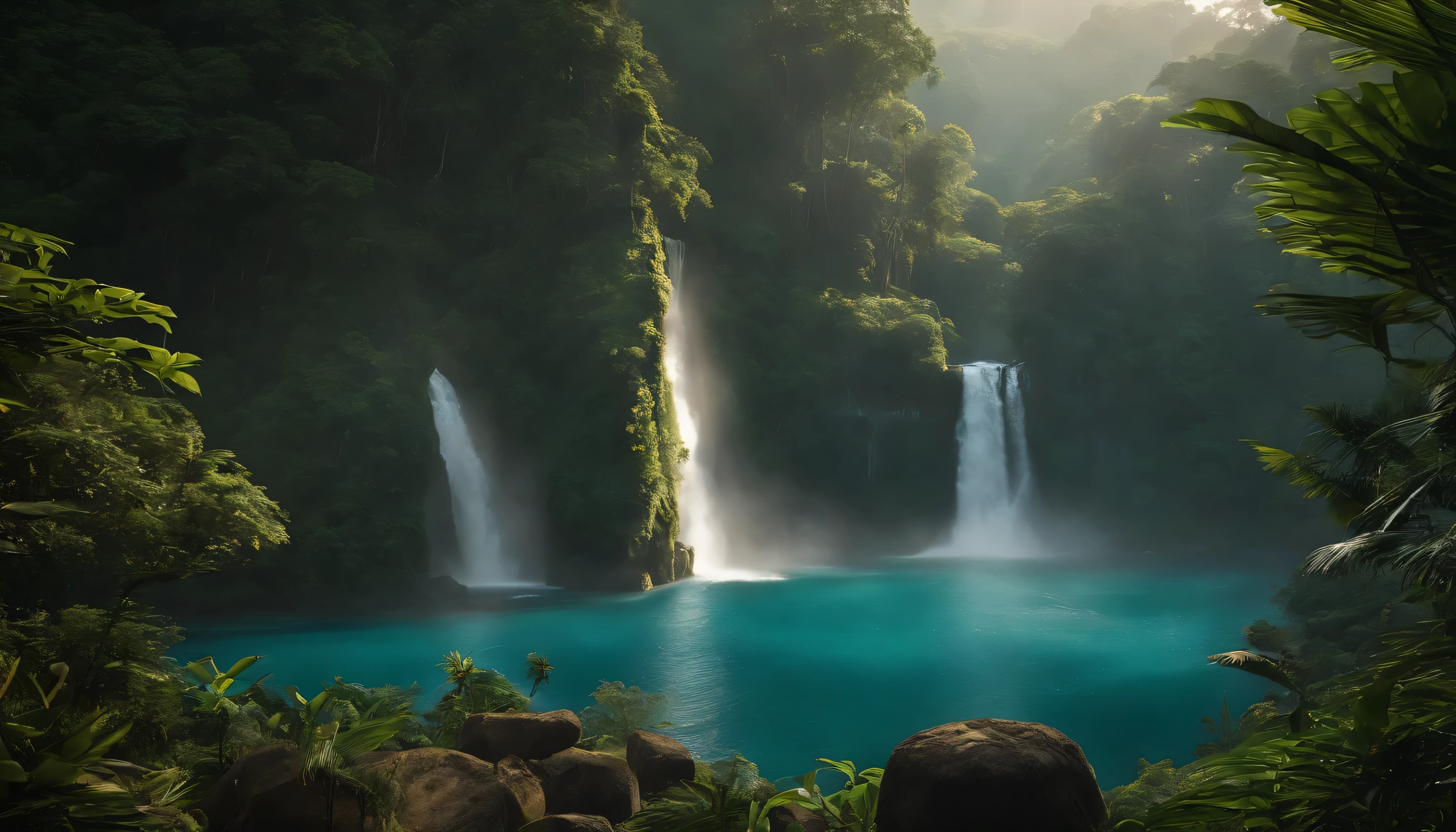 (best quality,4k,8k,highres,masterpiece:1.2),ultra-detailed,(realistic,photorealistic,photo-realistic:1.37),aerial panoramic view,Jurassic environment,rainforest,lush greenery,towering ancient trees,thick vegetation,vibrant tropical plants,dense foliage,majestic waterfalls,misty atmosphere,prehistoric landscape,exotic wildlife,butterflies fluttering around,colorful parrots,unexplored wilderness,endless horizon,serene and tranquil setting,shimmering blue rivers,clear turquoise ponds,sunlight streaming through the canopy,gentle misty rain,ethereal and dreamlike,grand and awe-inspiring,vast and untouched,ancient dinosaurs roaming freely,hidden caves and mysterious rock formations,magical and otherworldly,serenity at its finest,peaceful and calming,escape into a natural paradise,where time stands still.