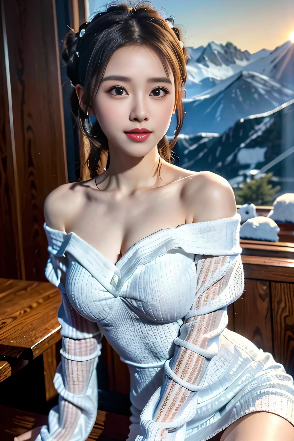 (hyperrealistic) , (illustration), (increase resolution), (8K), (extremely detailed), (best illustration), (beautiful detailed eyes), (best quality), (super detailed), (masterpiece), ( wallpaper), (detailed face), solo, 1 girl, looking at the audience, delicate details, detailed face, in the dark, deep shadow, low-key, pureerosfaceace_v1, smile, half-body, plump big breasts, transparent white underwear, camel toes, long legs, Thin waist, upturned hips, super fine makeup, super fine clothing material, sitting on the ground with legs apart