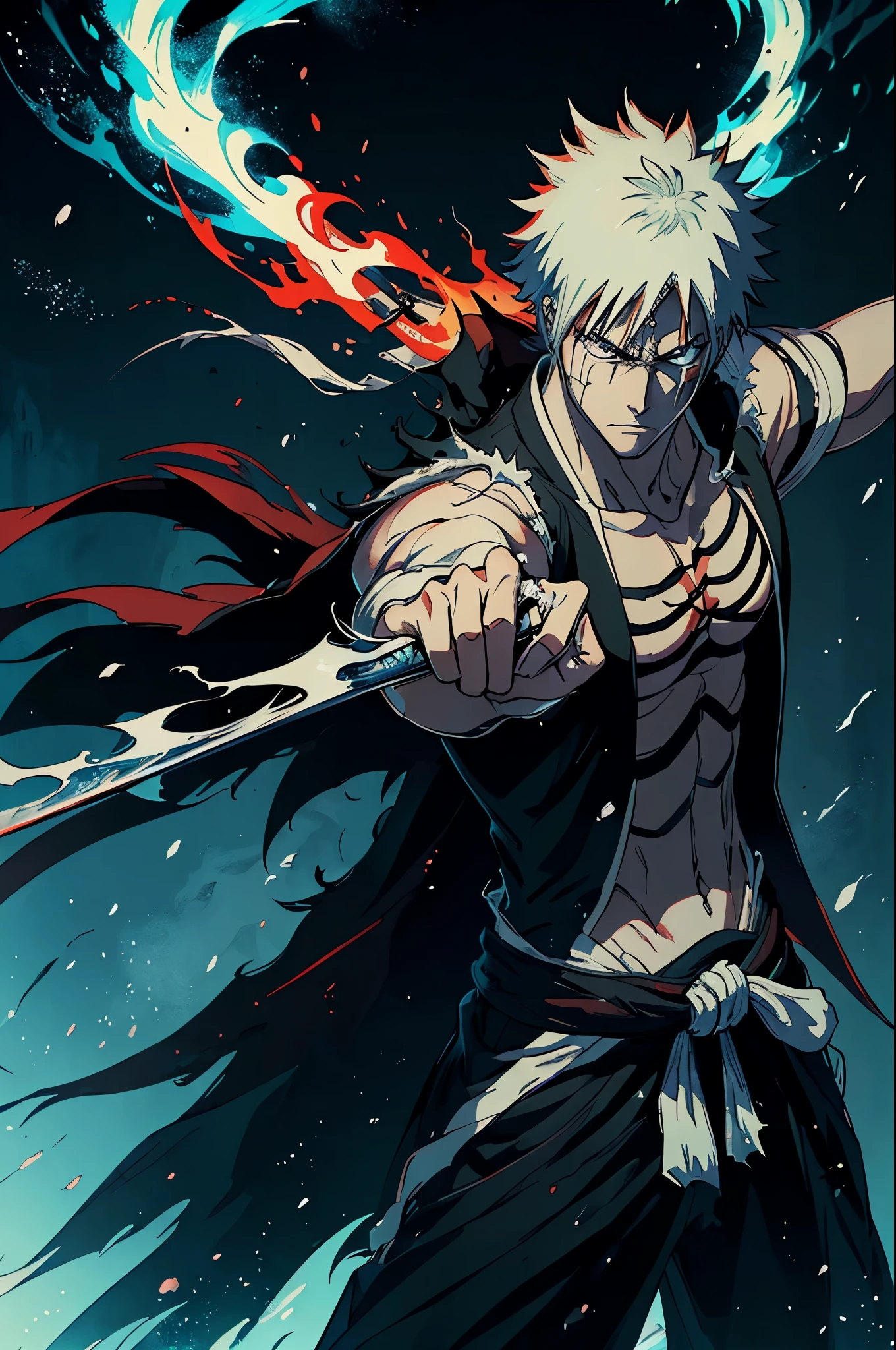 (masterpiece, best quality:1.2),1boy,solo, Ichigo kurosaki, badass pose,bleach, powerful aura,red aura,8k,64k, HD, unparalleled masterpiece, dynamic lighting, cinematic, epic, highest quality digital art, Stunning art, wallpaper 4k, official art for bleach,art by Tite Kubo, absolutely stunning art