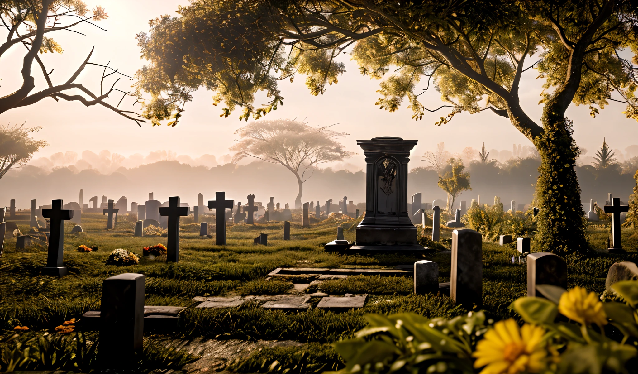 ((melhor qualidade)), ((obra de arte)), (detalhado), cemetery, vazio, liminal space surreal, cinematic, wide shot, frame, lua, cinematic, realista, far, dark, full , 16mm, horizontal, trapper, Gothic, white skin, stabilishing shot, no closeup, distante, em cemetery, funebre, arquitetura, noite, enterro, vfx, 4k, Psychedelic, satanic, demon, night, detalhado, cano 650d, floresta, arvores, mortas flores, vermelho, noturno, escuro, soft light, luz suave