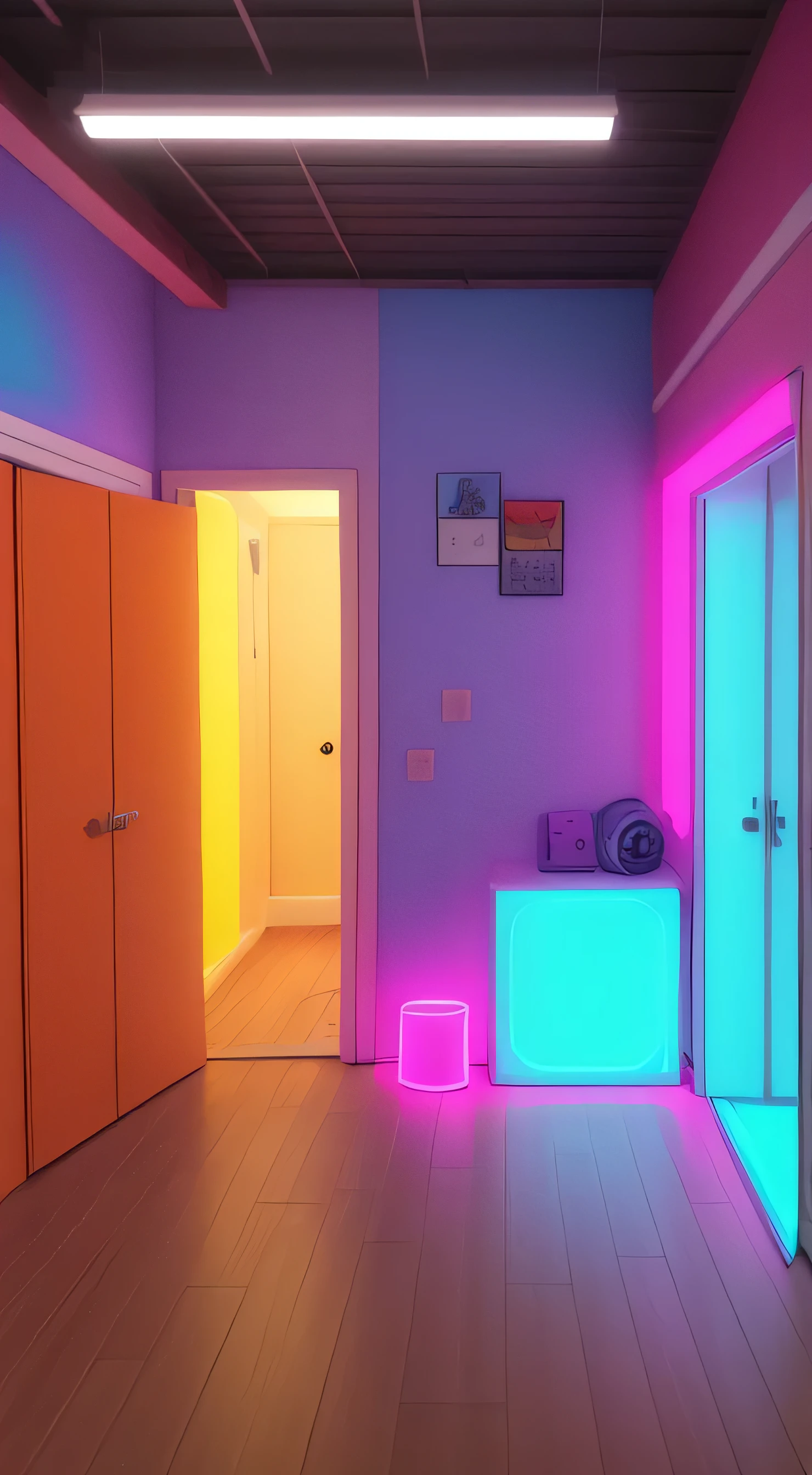 Room background, one piece style, neon colours
