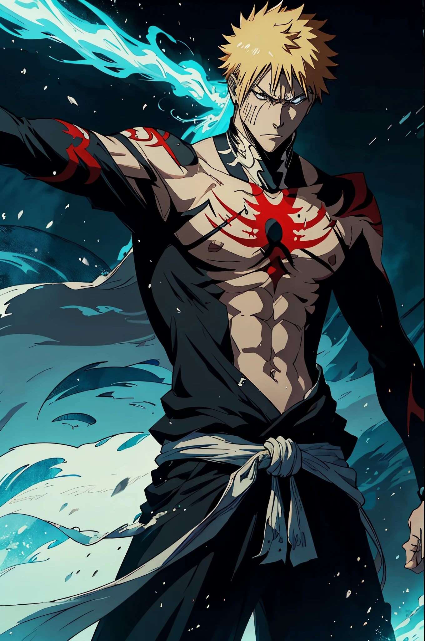 (masterpiece, best quality:1.2),1boy,solo, Ichigo kurosaki, fist clenched,badass pose,bleach, powerful aura,red aura,8k,64k, HD, unparalleled masterpiece, dynamic lighting, cinematic, epic, highest quality digital art, Stunning art, wallpaper 4k, official art for bleach,art by Tite Kubo, absolutely stunning art