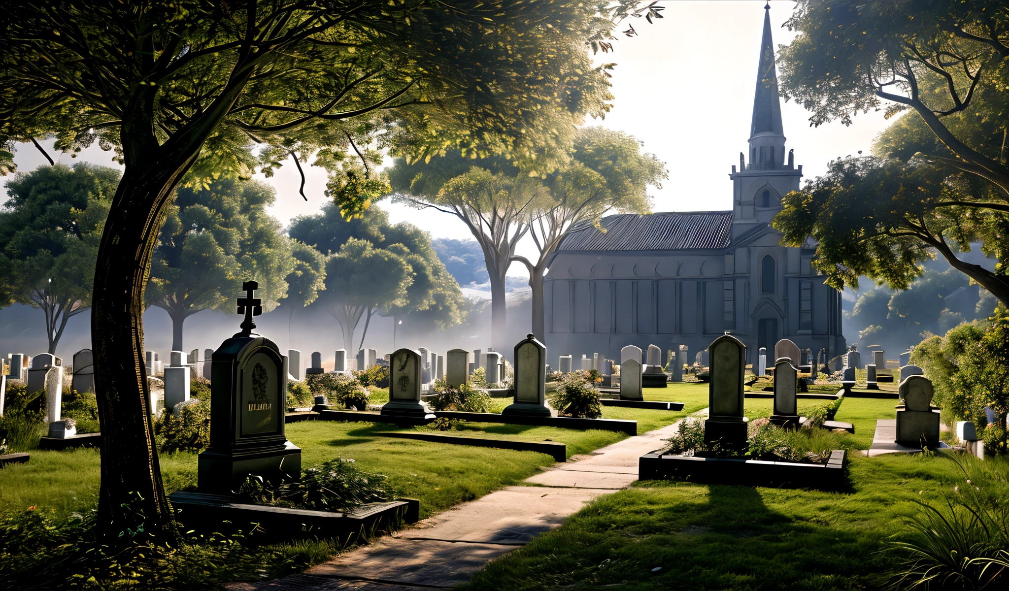 ((melhor qualidade)), ((obra de arte)), (detalhado), cemetery, vazio, liminal space surreal, cinematic, wide shot, frame, lua, cinematic, realista, far, dark, full , 16mm, horizontal, trapper, Gothic, white skin, stabilishing shot, no closeup, distante, em cemetery, funebre, arquitetura, noite, enterro, vfx, 4k, Psychedelic, satanic, demon, night, detalhado, cano 650d, floresta, arvores, mortas flores, vermelho, noturno, escuro, soft light, luz suave, catedral, igreja, capela, 
