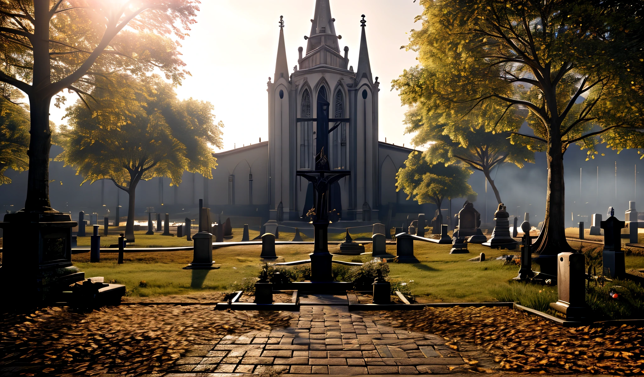 ((melhor qualidade)), ((obra de arte)), (detalhado), cemetery, vazio, liminal space surreal, cinematic, wide shot, frame, lua, cinematic, realista, far, dark, full , 16mm, horizontal, trapper, Gothic, white skin, stabilishing shot, no closeup, distante, em cemetery, funebre, arquitetura, noite, enterro, vfx, 4k, Psychedelic, satanic, demon, night, detalhado, cano 650d, floresta, arvores, mortas flores, vermelho, noturno, escuro, soft light, luz suave, catedral, igreja, capela,