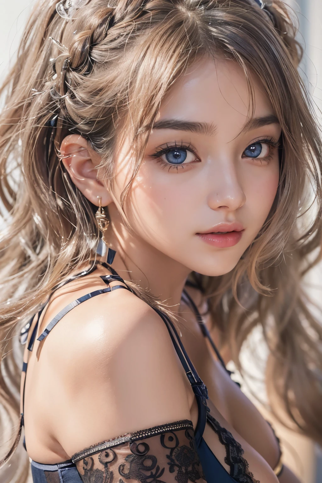 1woman, (Ultra realistic, high res), (highly detailed eyes, highly detailed hair, highly detailed face, highly detailed plump lips), (off shoulder with open breasts), breasts, upper body, caute smile, (best quality:1.4), Raw photo, (realistic, photo-realistic:1.37), professional photography, cinematic light, (fine face: 1.2),fashion model 20 years old, cute, [[[[pure eyes]]]], [[[[closeup]]]], [[[[chest]]]], [[[[neck]]]], [[[[shoulders]]]], perfect eyes, perfect iris, perfect lips, perfect teeth, perfect skin, soft front light, glow, HDR, (muted colors:1.2), Retrato da mulher、white skin、((cabelo Castanho ondas suaves)) Best Blanco Romantico、8K resolution、Frente Illuminada、アメリカの女の子のPortrait、solo、20-year-old、beautiful face、Upper body、medium side cut、beautiful silver and black hair、beautiful little face woman, solo,　black theme,　look at the audience,one woman, It&#39;s real, Wolfzan-6500-V1.3, anime、animeスタイル、beautiful diamond eyes、20 year old american girl、braided hair、swimsuit、portrait beautiful detailed woman, very detailedな青い顔, Reality, beautiful narrow blue eyes, huge file size, Super detailed, High resolution, very detailed, highest quality, masterpiece, An illustration, very detailed, ticker, Unite, 8K painting wallpaper, fine, fine details, masterpiece, highest quality, Hvery detailed ticker uniform 8K wallpaper, face light movie lighting、cuteブラウス, dark background, oil, masterpiece, diffused soft film lighting, Portrait, highest quality (perfect face:1.4),stunning girl pictures,(8K and、photorealistic:1.25) 、(lip gloss、eyelashes、shiny face、shiny skin、highest quality、超High resolution、Depth of the bounds written、chromatic aberration、caustic road lighting、natural shading、sexy 1girl, Extremely cute, Amazing face and eyes, (Beautiful lovely smile), (extremely detailed beautiful face), bright and shiny lips, (cute bikini:1.3), (very elaborate lace bra:1.5), smooth skin, super beautiful, attractive, (Best Quality:1.4), (hyper quality), (Ultra-detailed), (hyper-realistic, Photorealsitic:1.37), Authentic skin texture, complex details, extremely detailed CG unified 8k wallpaper, RAW Photos, professional photograpy, Cinematic lighting, coast, sea, palm trees,masterpiece, best quality, high quality, High definition, High quality texture, High quality shadow, high detail, beautiful detailed, finely detailed, extremely detailed cg, detailed texture, a realistic representation of the face, realistic, colorful, delicate, Cinematic Light, sidelighting, Lens Flare, Ray tracing, sharp focus, (intrica