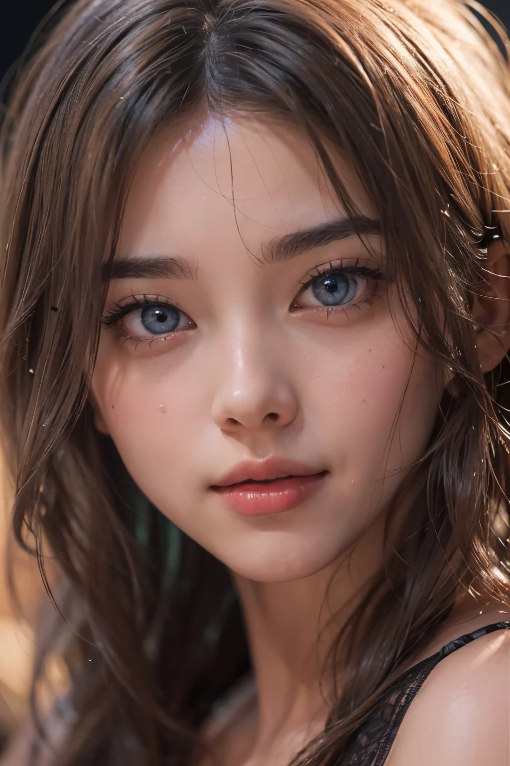 8K, Best Quality, Masterpiece, Ultra High Resolution, (Realism: 1.4), Original Photo, (Realistic Skin Texture: 1.3), (Film Grain: 1.3), (Selfie Angle), 1 Girl, Pink Clothes, Sapphire Color Eyes and Beautiful Face Details, Masterpiece, Best Quality, Close Up, Upper Body