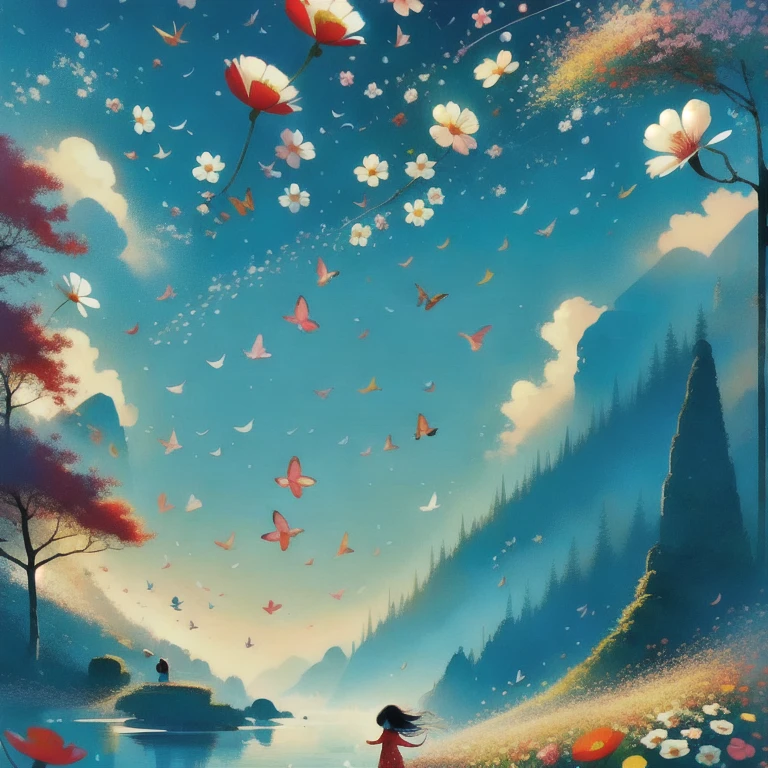 (masterpiece, best quality:1.2), A happy and healing childhood，flowers，Beautiful artistic illustration, Inspired by Pascal Campion, fantasy illustration, Beautiful digital illustrations,  Inspired by Zheng Xiaorong, Beautiful digital illustration, Illustrated in a whimsical style, author：Tatsushima Yuko