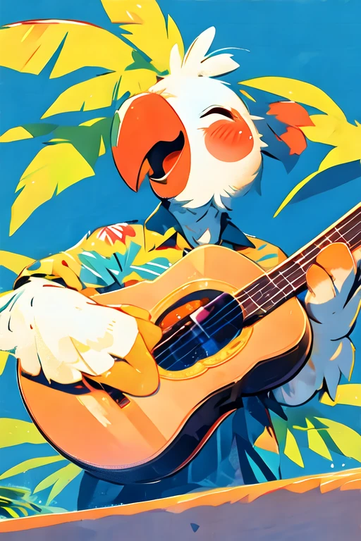 Cockatiel\(IP), (masterpiece, best quality:1.2),solo,  smile, open mouth, blue background, drinking juice