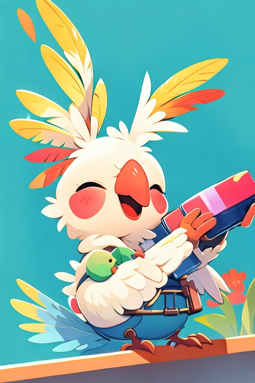 Cockatiel\(IP), (masterpiece, best quality:1.2),solo, smile, open mouth, blue background, drinking juice