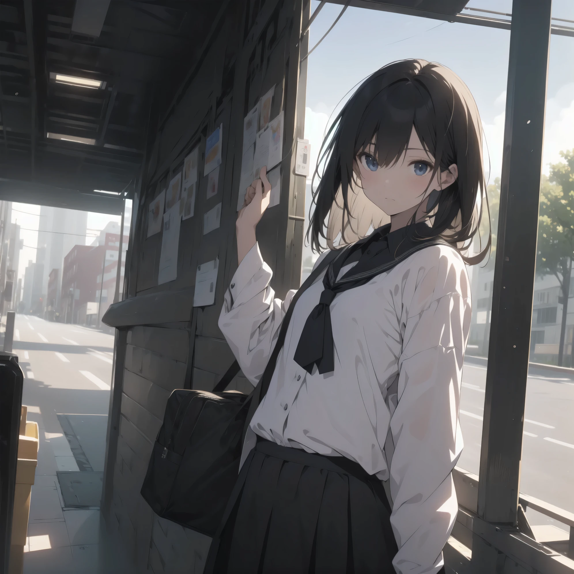 Super absurd quality by the god of art, super detailed, High resolution, anime moe art style, Best Anime 8K Kona-chan Wallpaper, pixiv contest winner, perfect anatomy, break,(眠そうにalone学校へ行く女の子を描いてください. )break,1 girl, (alone,little woman, cute face, 13 years old:1.3),All limbs, full finger,, The charm of an immature body, (very_short hair), Bang, flat chest, small ass, between legs, small black eyes, detailed and beautiful eyes, Well-proportioned iris and pupils, expressive eyes, High resolutionの詳細な髪, neck ribbon, shirt, collared shirt, skirt, pleated skirt, school uniform, (detailed lighting), (detailed background), On the way to school. break,super dense skin, Best cinematic lighting powered by famous artist, 8k,Beauty Illustration,photoshop_(Moderate),Absurd Hi-Res,Hmm,rough skin,break,((artist:Fujiyama)), artist:Fujichoko,artist:Yamamoto_Soichiro,artist:hanekoto