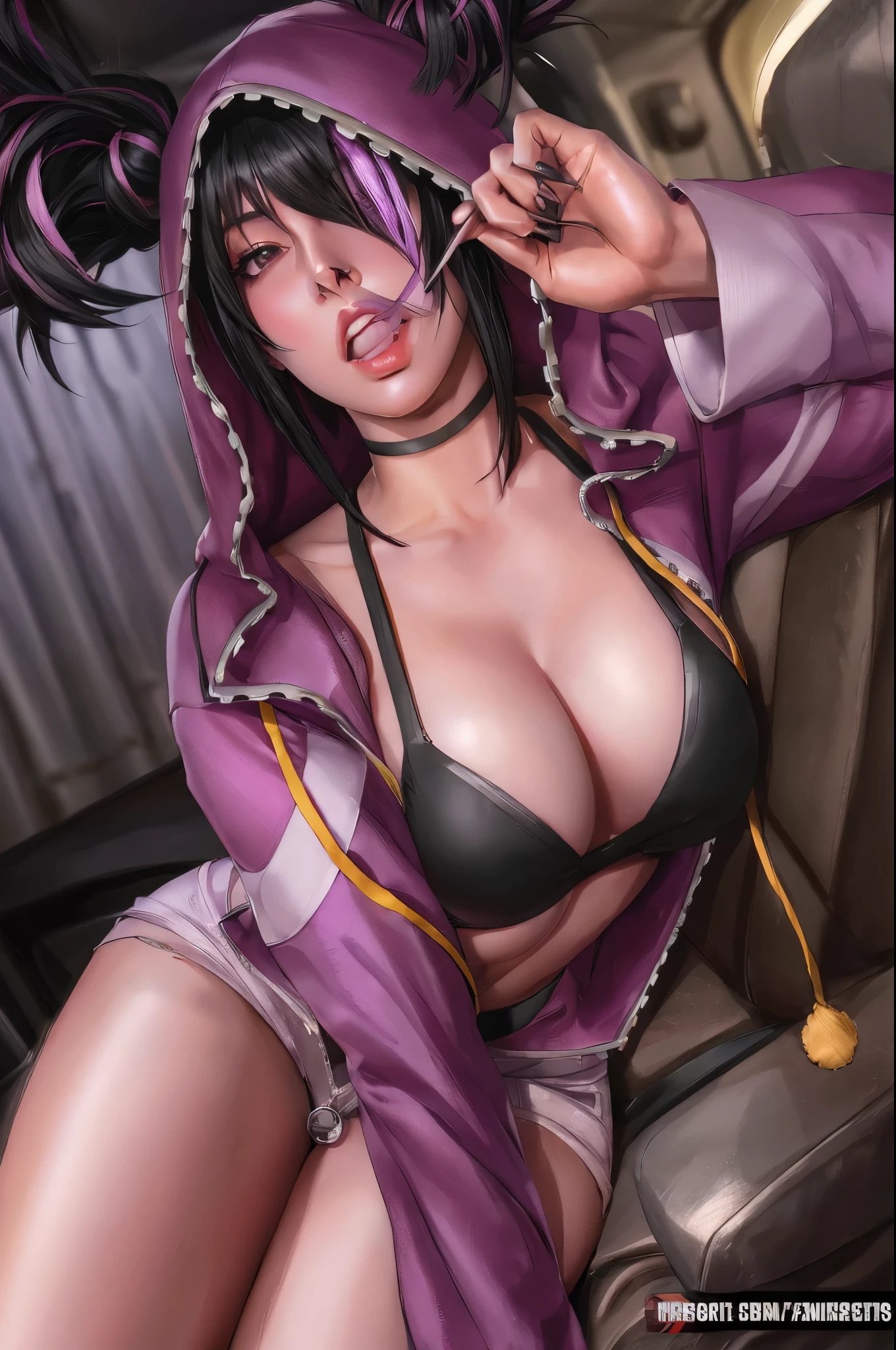 anime girl with purple hoodie and black hair sitting in a car, seductive anime girl, commission for high res, extremely detailed artgerm, juri han from street fighter, nico robin, seductive tifa lockhart portrait, range murata and artgerm, ahri, commission for, [ 4 k digital art ]!!, high quality fanart