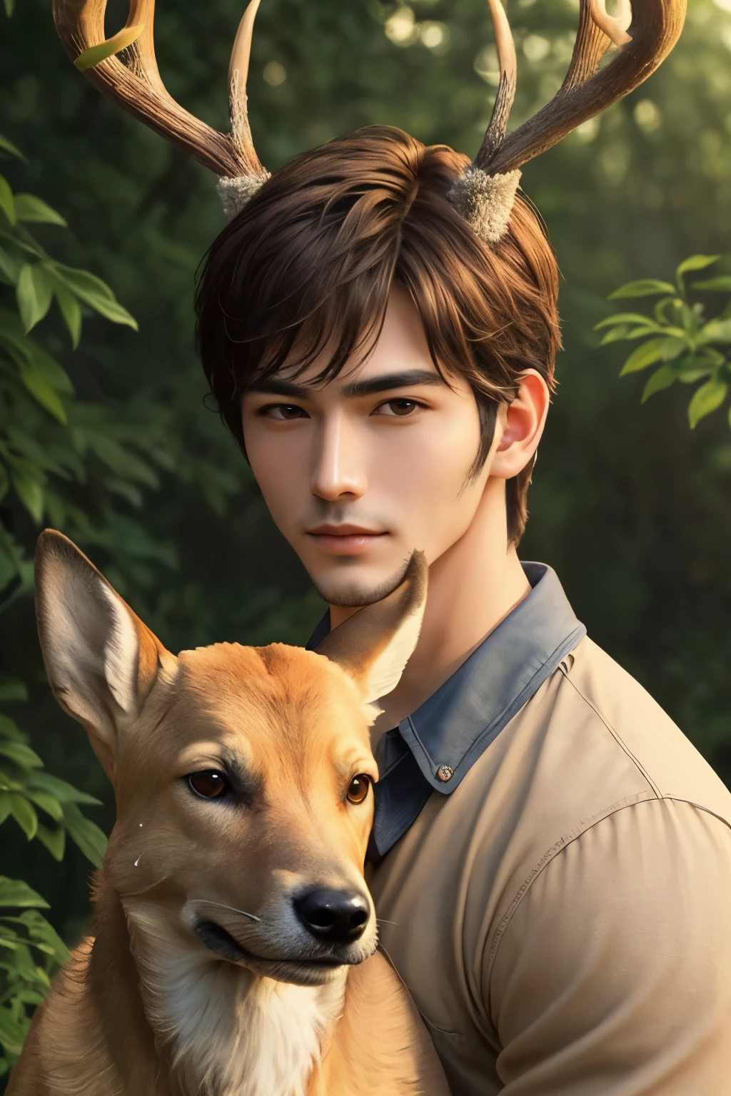 ((best quality)), ((masterpiece)), (detailed), perfect face
a man have deer ears and dog nose with handsome face and cool eyes ,