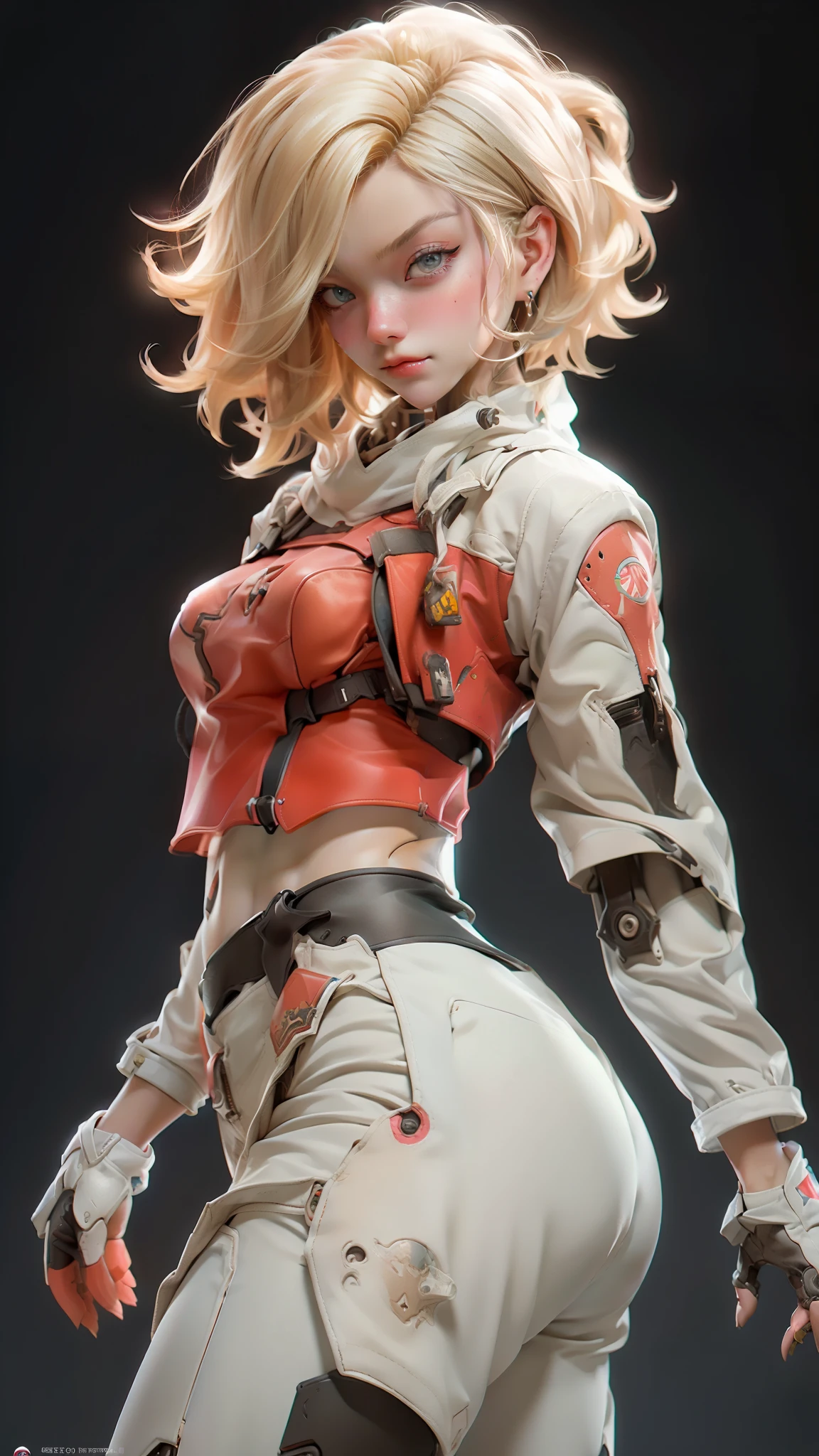 beautiful face woman、blonde、white background、 Beautiful woman、18-year-old、Beautiful woman、ultra-realistic photography、high resolution photos、Red Lipstick Andalorian Style Metal Armor Skirt Suit、Not much skin exposed、Don't cut your head off the screen、tartan check、there's pink there、facing the front
