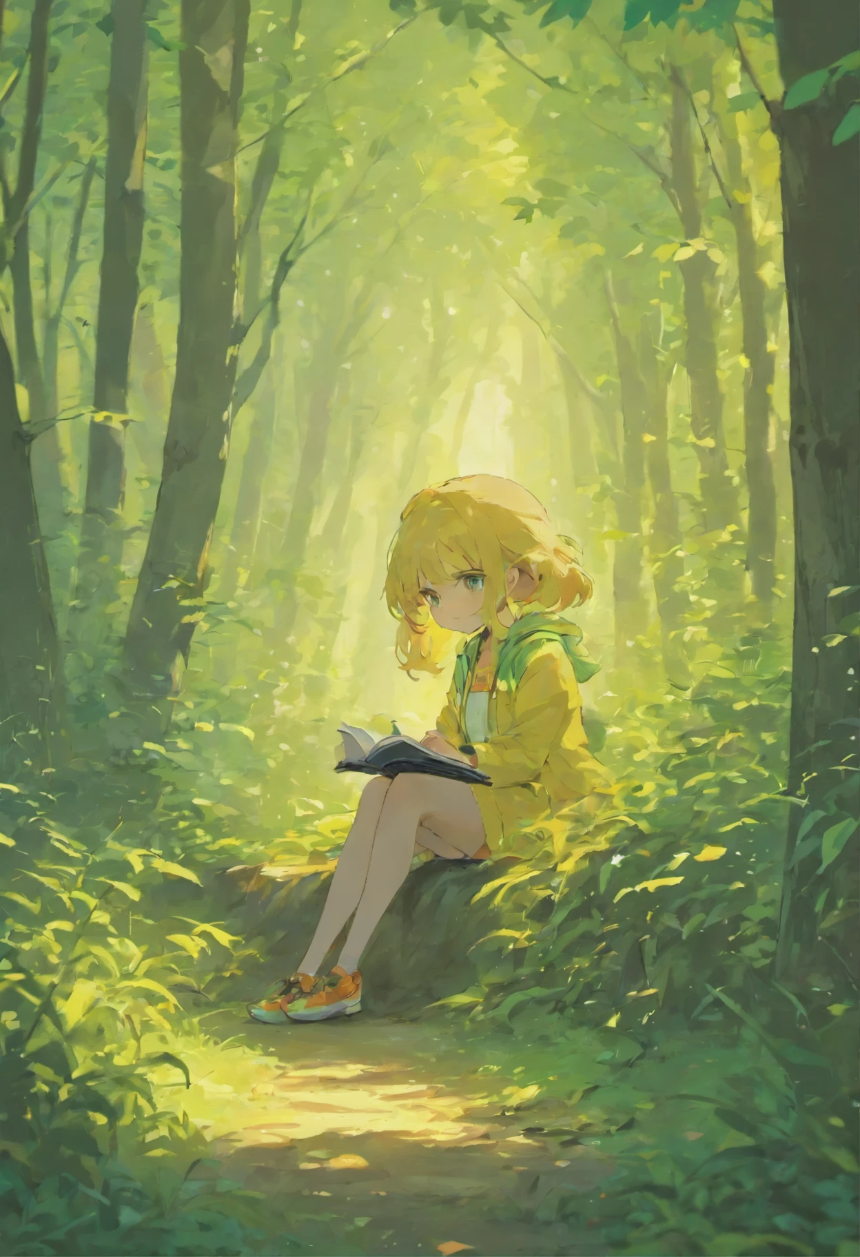 Chica leyendo en un bosque