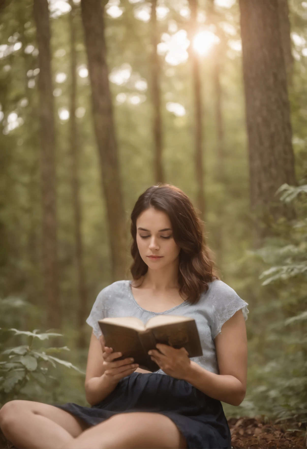 Chica leyendo en un bosque