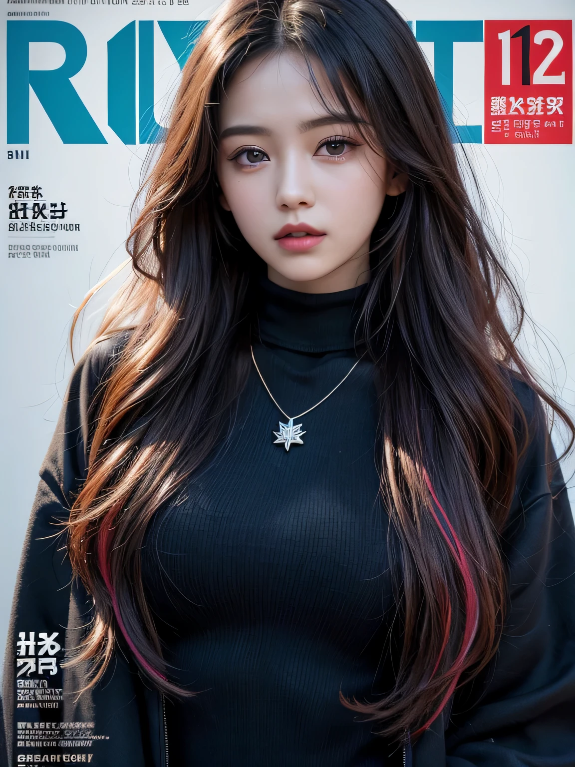 (magazine cover:1.3),ulzzang-6500, (realistic: 1.3) (original: 1.2), masterpiece, best quality, beautiful clean face, fullbody, 1girl, glitch art, (digital distortion), pixelated fragments, data corruption,colorful noise, visual chaos,contemporary aesthetics