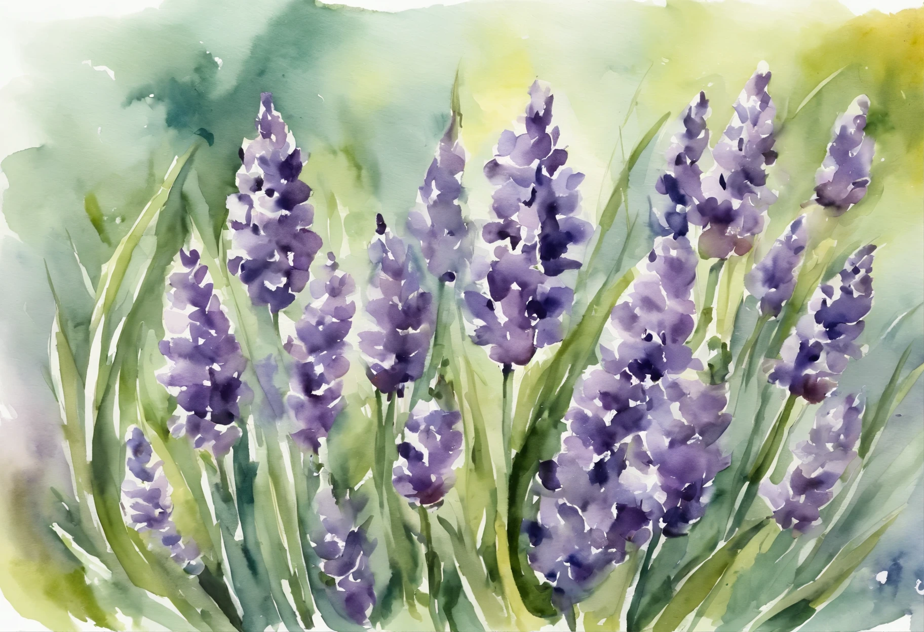 Lavender flowers on white background, watercolor, sharp and crisp