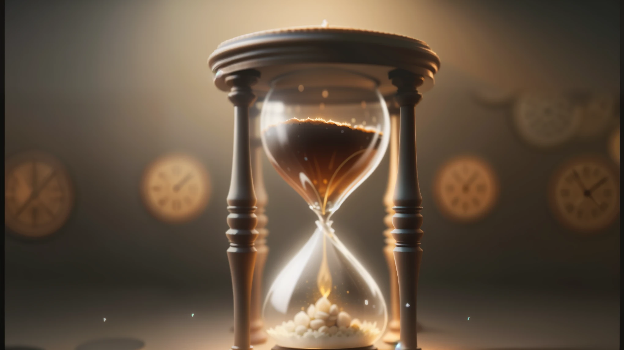 a close up of a ampulheta with a blurry background, hourglass ⌛️, cinema 4d cinematic render, time no longer exists, ampulheta, amazing octane rendering, time is running out, ampulheta volumetric lighting, photorealistic cinematic rendering, ampulheta intricate detail, 8k blender rendering, created in octane rendering, trapped inside an ampulheta