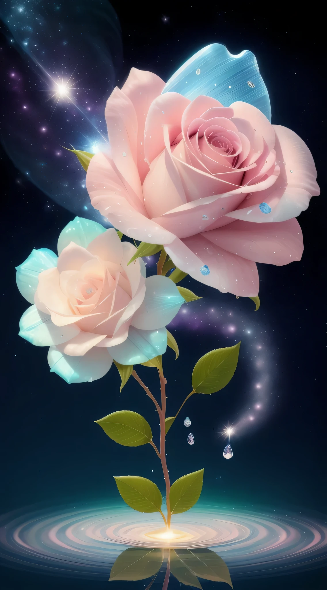There is a photo,two roses in water, magical flowers, beautiful flowers and crystals, beautiful iphone wallpapers, Magical colorful flowers, 闪闪glowing flower瓣, beautiful digital art, glowing flower, mobile wallpaper hd, very beautiful digital art, Rose background, Rose background, HD mobile wallpaper, Pink roses, Beautiful and gorgeous digital art, glowing flowers