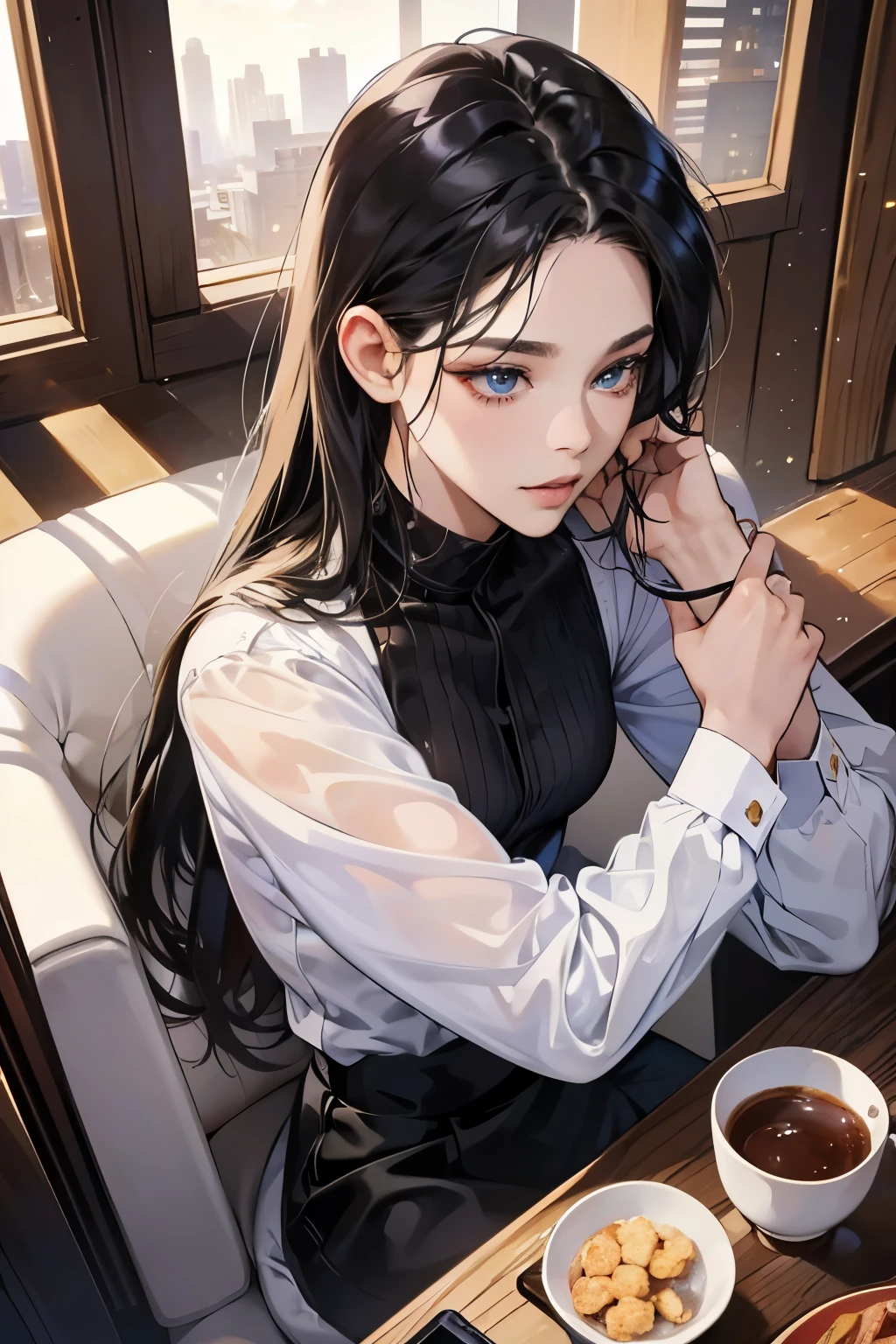 (table top, digital art, digital illustration,like the photo、4k, 8k, Super detailed, beautiful images, clear image, realistic, RAW photo, perfect face, perfect lines, perfect eyes,) 1 female, (long black hair,straight hair,bullish look,Beautiful woman,suit,solid makeup,small breasts、23 year old female,:1.3),secretary, suitを着たハンサムな男性 2 人, (human,suitを着た男,muscular,solid shoulder width, human,boyish hairstyle,british gentleman's style,A man in his 30s with a cool expression,28 year old man with a bright smile:1.2),Moonlight night、City of night、illumination、couple、coupleキス、romance、romanceポルノ、look at each other、hug each other
