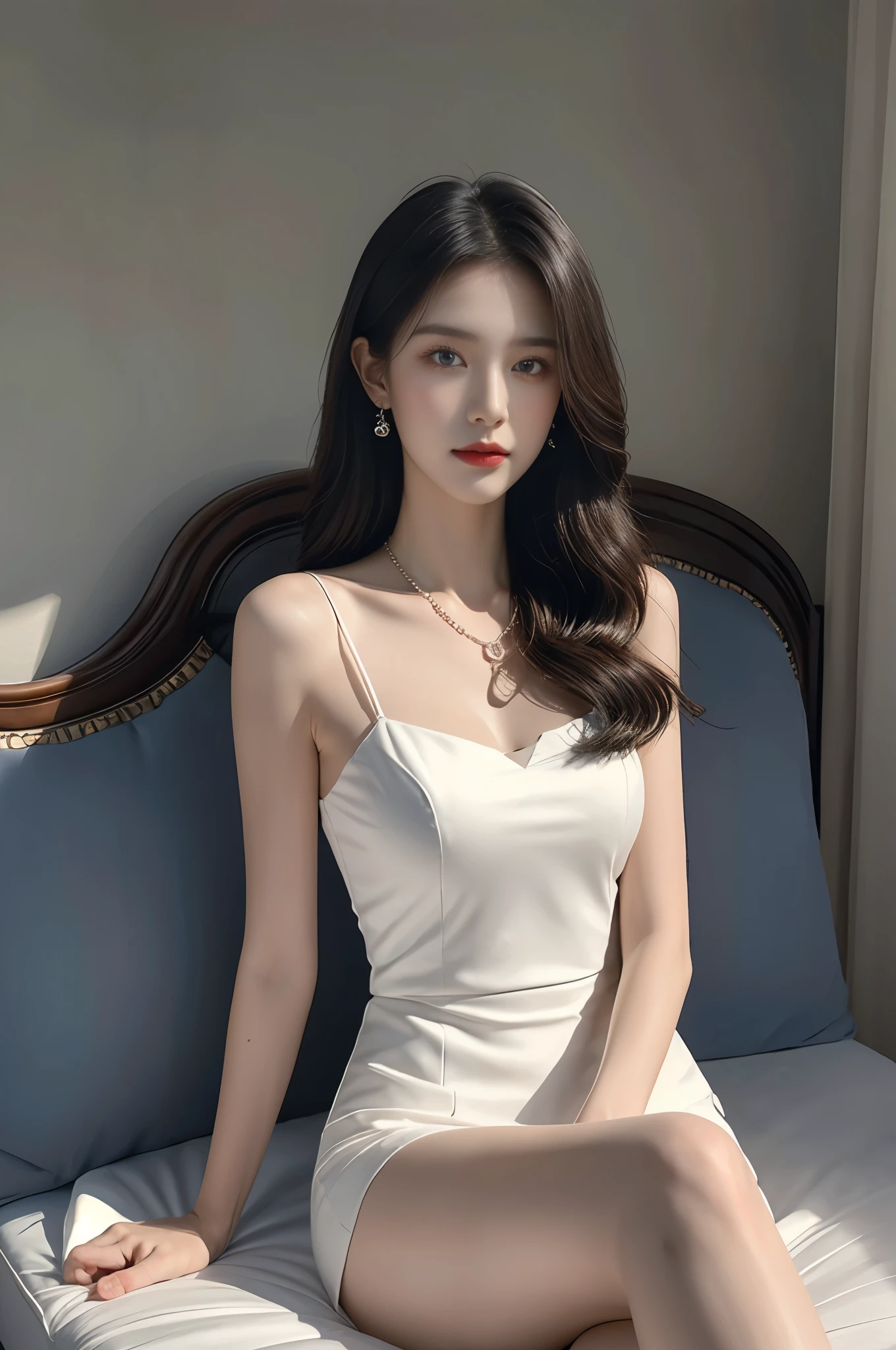 Top CG, Highest image quality, masterpiece, Delicate and delicate beautiful girl, (185cm美女), (Slender figure), ******** elder sister, Queen temperament, White skin, ((long legs)), perfect facial features, Bright Eyes, Seductive pose, red lips, beautiful and cold (Big break)), beautiful and brave, soft and long hair, shiny, diamond earrings, ruby necklace, (nude), 8K quality, (Realistic portrait), Characters fill the screen, (facial lighting), ((Permanently installed)