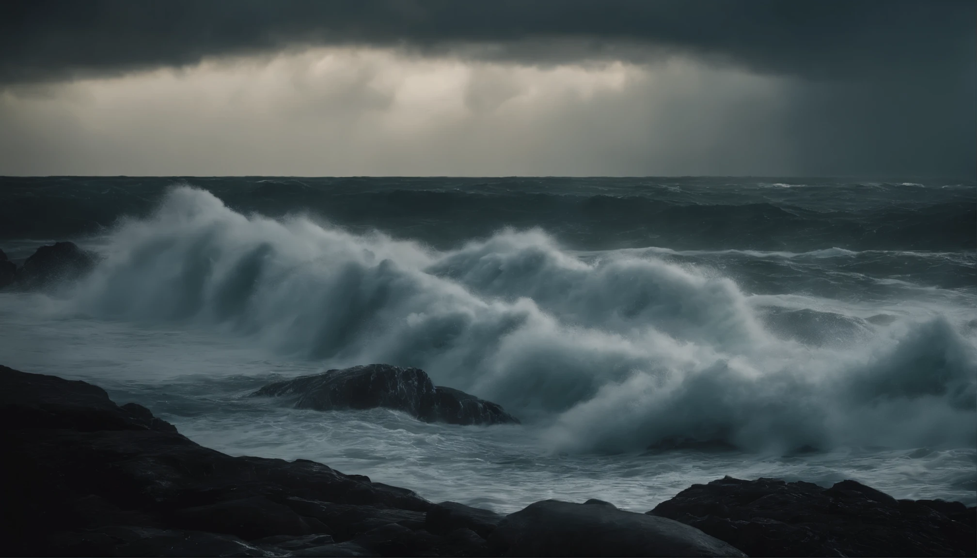 THERE ARE SEVERAL PEOPLE THERE ARE MANY PEOPLE IN THE SEA, SEA IN FURY WITH GIANT WAVES, Cloudy sky, DENSAS NUVENS, MUITA CHUVA, lightning, TEMPORAL FORTE, PEOPLE BEING SWALLOWED BY SEA WATER, Biblical epic scene, A.C.
