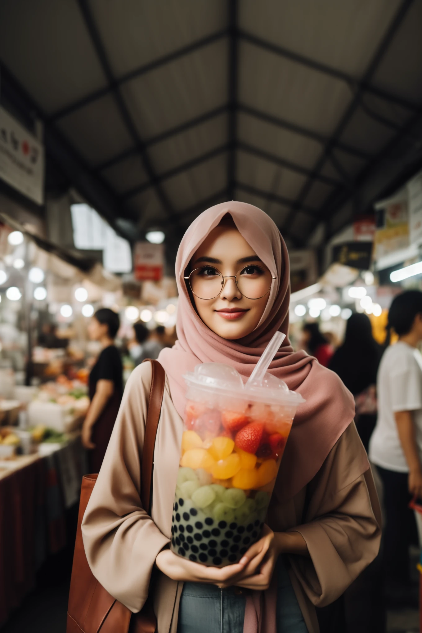woman in hijab holding a bag of fruit in a market, a young asian woman, an asian woman, attractive girl, asian woman, young asian woman, cute woman, beautiful oriental woman, wearing a melon, korean woman, wearing a head scarf, young asian girl, with beautiful exotic, middle eastern style vendors, drinking boba tea, korean girl, beautiful female
