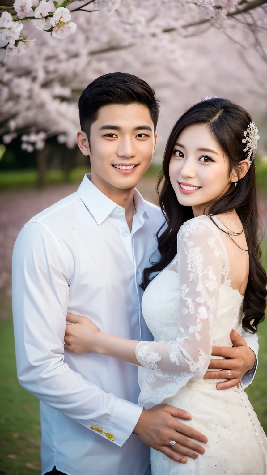 Thai house, a beautiful young woman in a white dress, sitting holding a large white cloth, handing it to a handsome young man, wearing a white shirt and white pants. He receives the cloth from the young woman. Beautiful Thai house scene, oil painting, 3D painting, art painting by Professor Chalermchai.