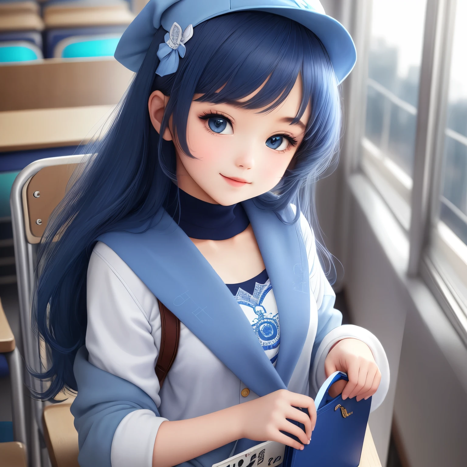 blue, student, cute, beautiful, fashionable
