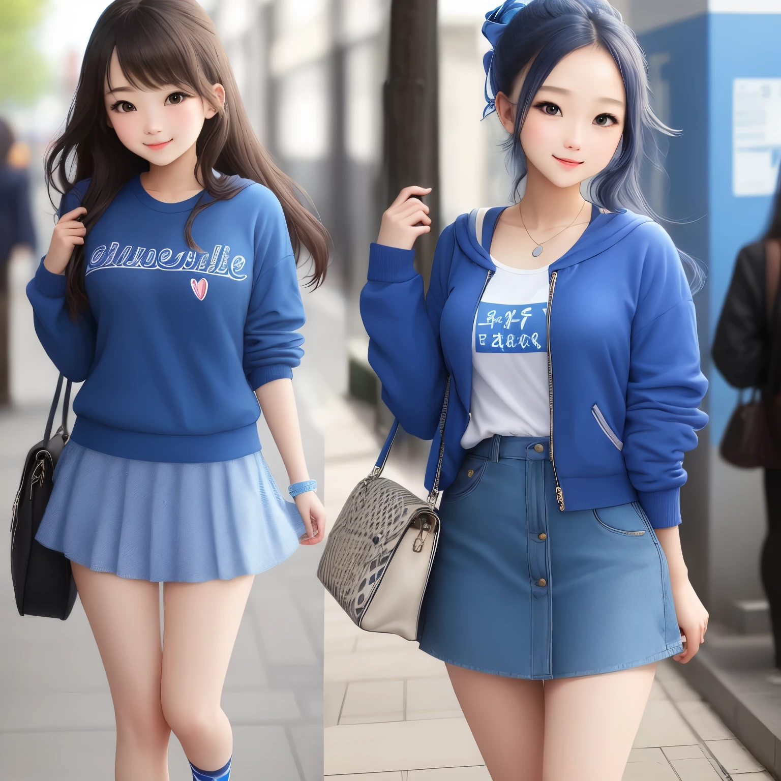 blue, student, cute, beautiful, fashionable