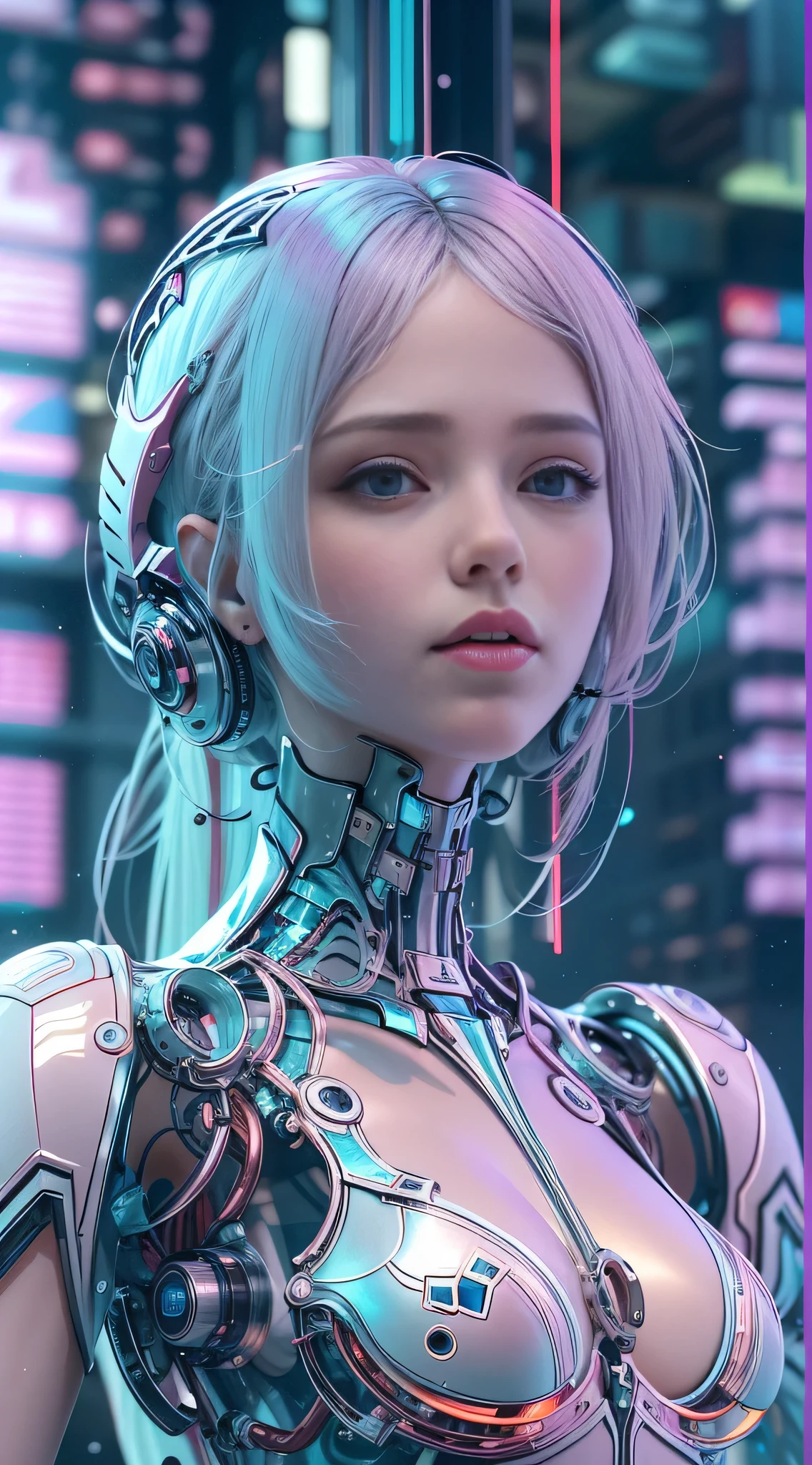 Translucent ethereal mechanical girl，Garota futurista，mechanical joint，fundo da cidade futurista，estilo de filmagem de modelo, (Extremely detailed CG unified 8K wallpaper), A beleza do estilo abstrato,，Surrealismo, 8K, super detalhado, melhor qualidade, premiado, anatomicamente correto, 16K, super detalhado