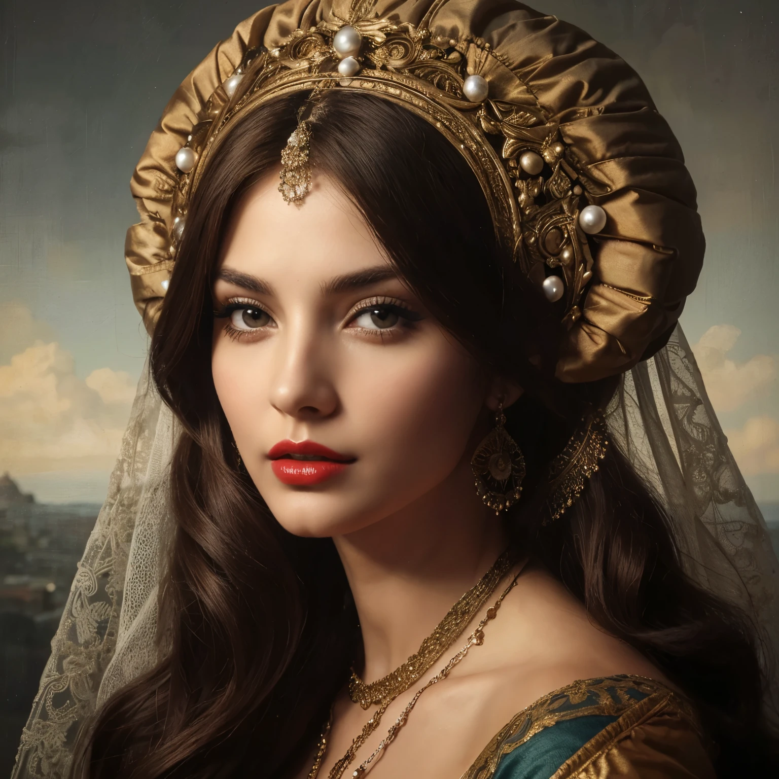 Mulher jovem, com cabelos ondulados, Couro ultra texturizado, Olhos perfeitos, 22 anos de idade, Red lips, maximum quality, obra de arte, ultra-high resolution,  Uma olhada no peito