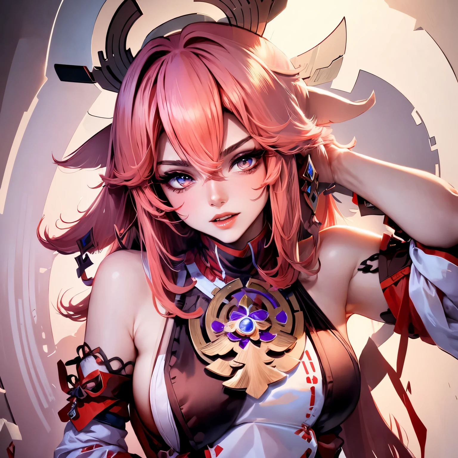 altamente detalhado, seductive erotic female with horns and scratched face, (peituda, cabelo vermelho), centrado no rosto, rosto focado, olhos intrincados, gostosa, sexy