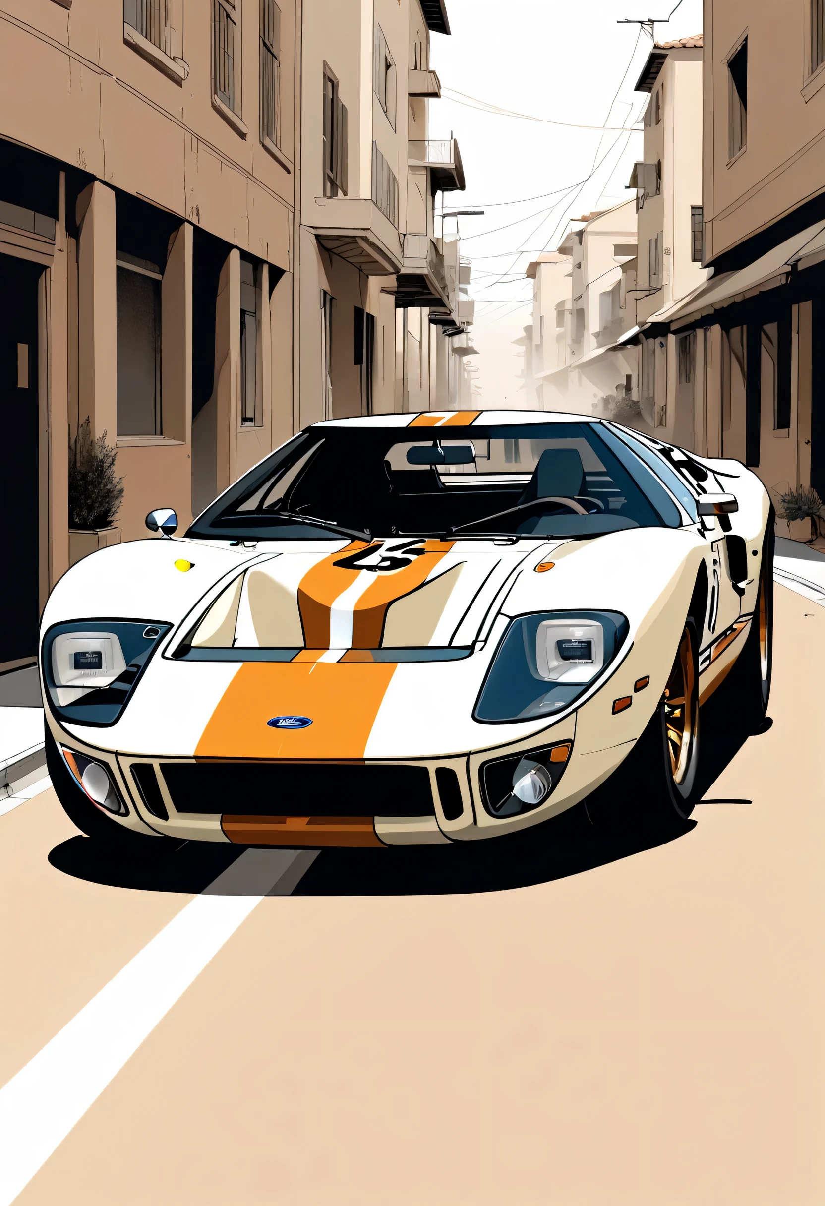 A ford gt40， Minimalist, Disjointed,Editor， illustration ，Dark beige and brown