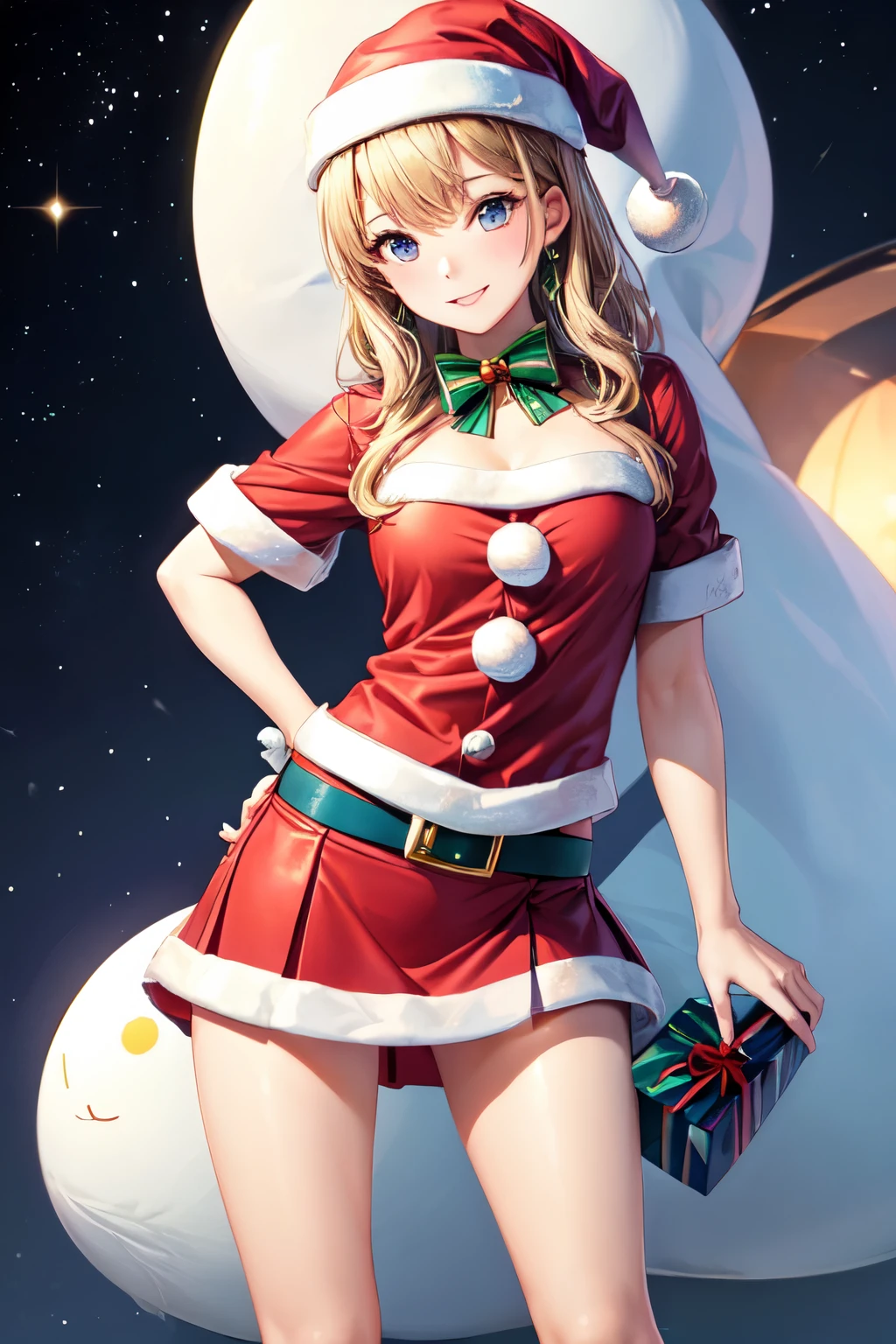 ((highest quality)), ((masterpiece)), (Detailed miniskirt Santa), perfect face