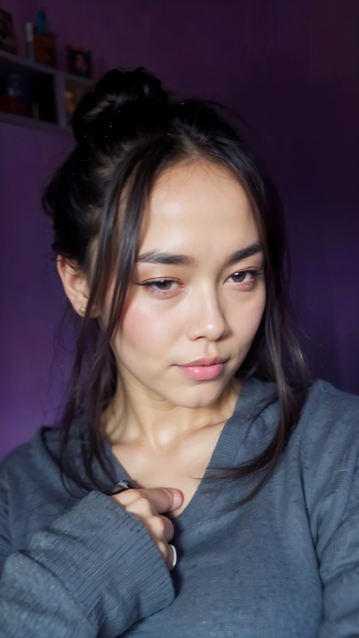 masterpiece, (ultra-high-definition portrait:1.4), Realistic, extremely detailed, CG unified, 8k, Clean lines, highly detailed, High-definition, raw color photos, she is smiling, Realistic portrait, Cinematic Light, Beautiful detailed, 1hijabgirl (indonesian:1.5), (165cm tall, big breasts with very very tight clothes:1.5), Beautiful big breasts, breasts details, very tight, (Biggorgeous eyes, Soft smile with lovely look:1.5), (Fine face:1.4), Close up of a girl in Beautiful clothes with errcted nipple, biggorgeous eyes, Soft smile, scarf, (Beautiful Tight Clothing with curvaceous body:2), pose 4 of 1 6, Undress, No bra, (nipples that are clearly sticking out detail:1.2), Outdoors, high intricate detailed, float, cum on, Sense of truth, beautiful landscape forest, sexy lighting,