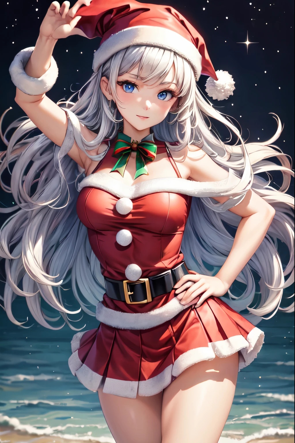 ((highest quality)), ((masterpiece)), (Detailed miniskirt Santa), perfect face