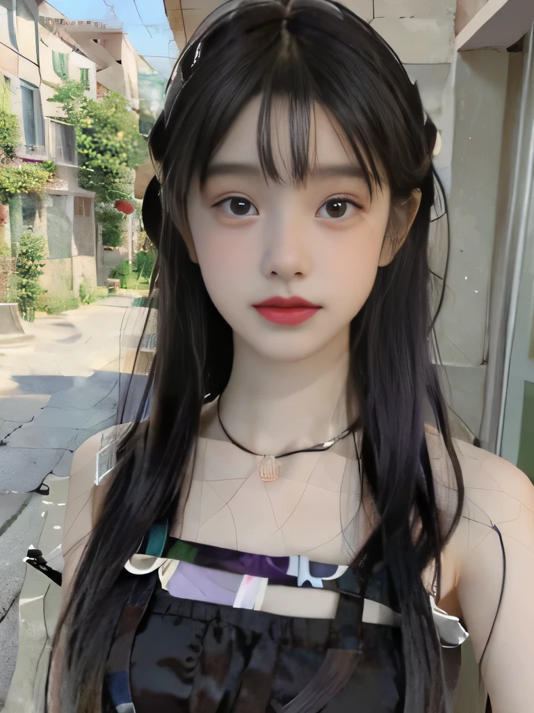1girl、National costume of Sardinia, Italy、long straight line、I can see the collarbone、purple lipstick