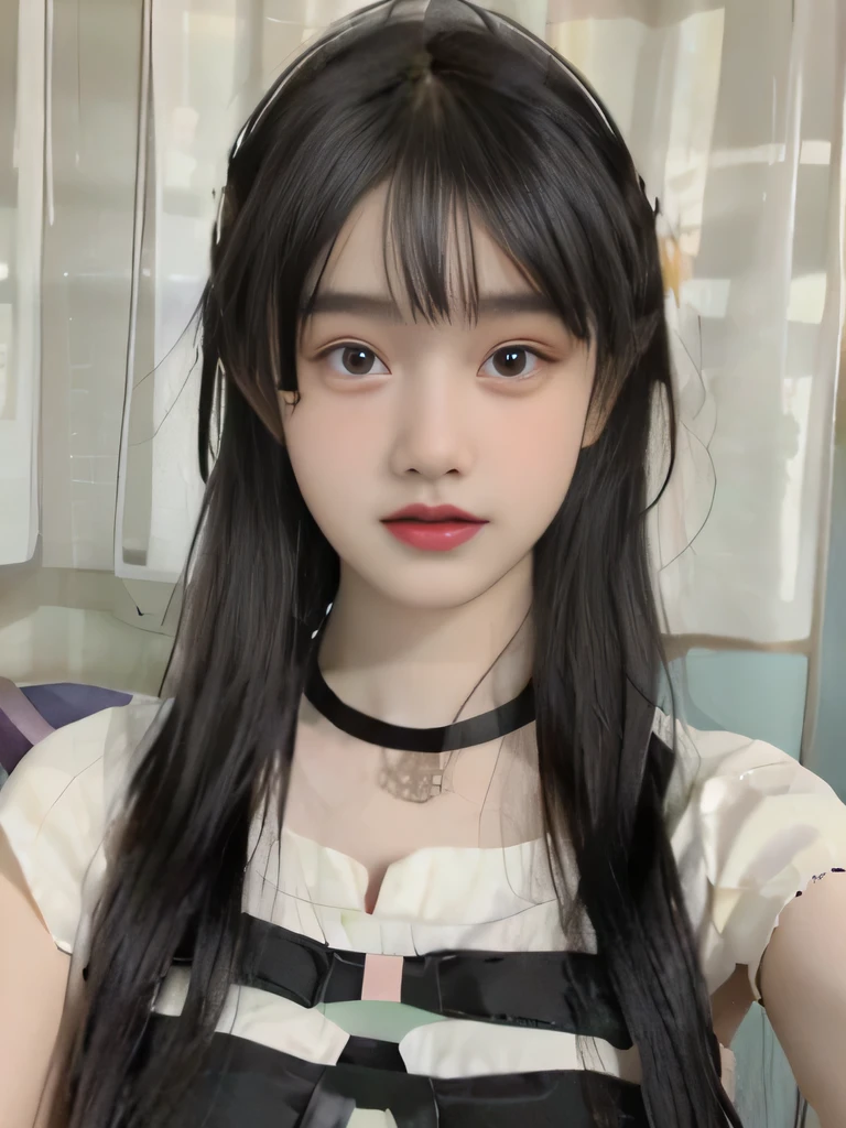 １girl、National costume of Sardinia, Italy、long straight line、I can see the collarbone、purple lipstick
