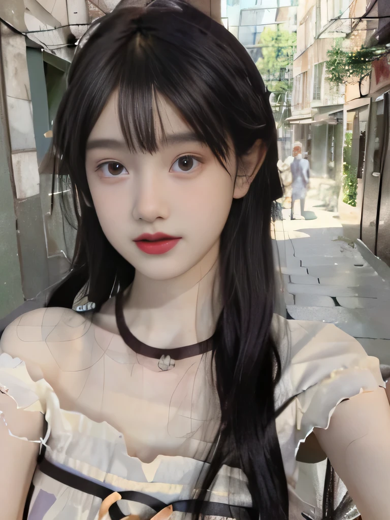 1girl、National costume of Sardinia, Italy、long straight line、I can see the collarbone、purple lipstick