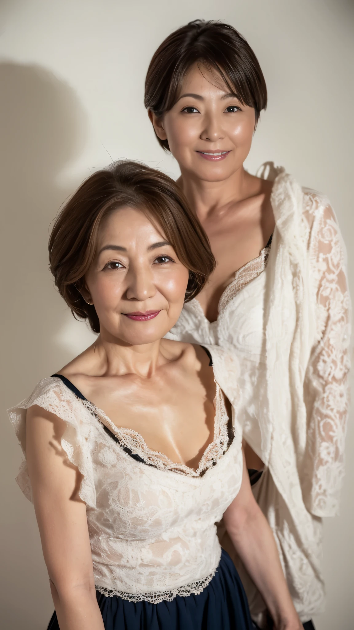 ((An unparalleled masterpiece、Highest quality、woman, 70 years old、(Wrinkled face:1.2)、(Wrinkled body:1.3)、Grin、Japanese Mature、((Dirty body:0.5))、Realistic lingerie、Getting changed in the living room、Gray Hair