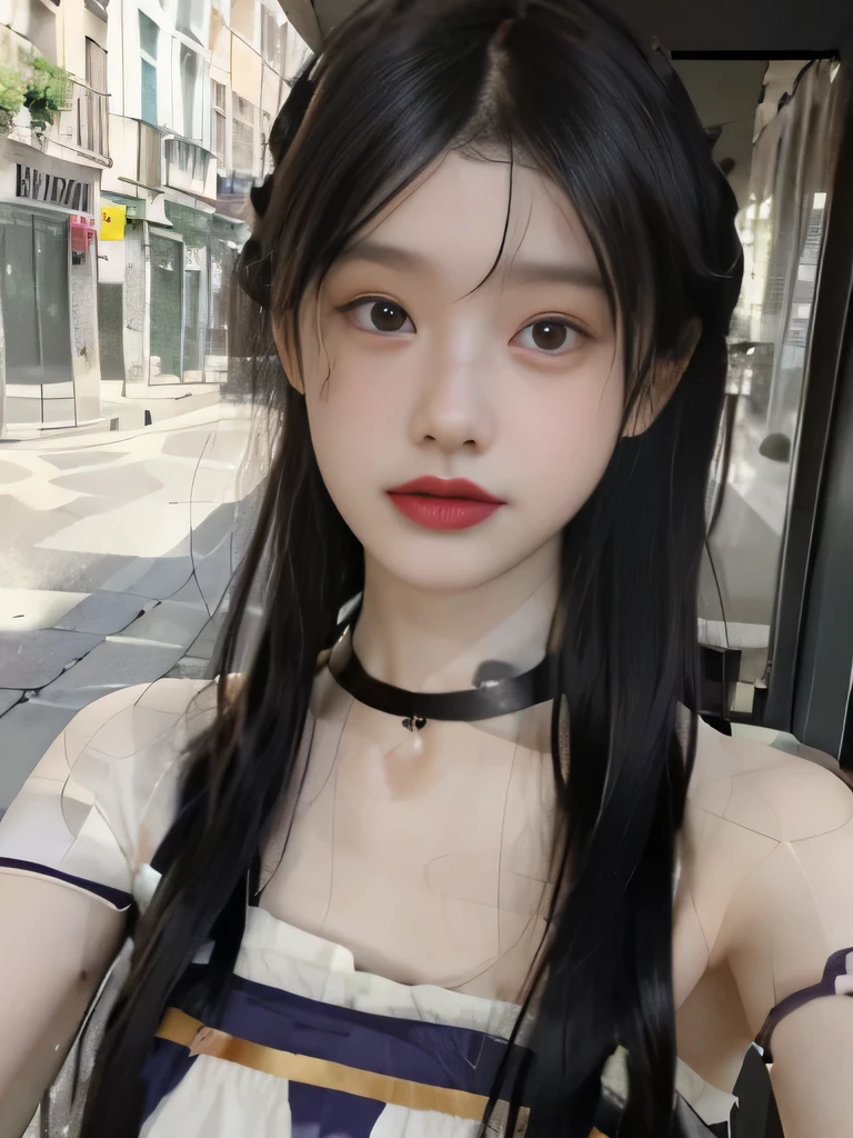 1girl、Sardinian national costume in Italy、long straight line、I can see the collarbone、purple lipstick、I'I'm in Rome、