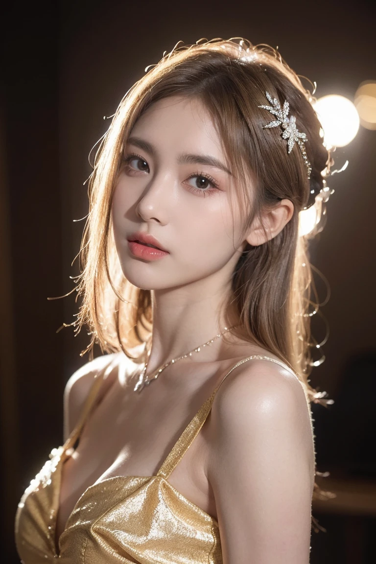 best quality, masterpiece, high resolution, 1 girl,Chinese dress,hair accessories,necklace, jewelry,pretty face,above_Body, Tyndall effect,lifelike, dark studio, edge lighting, two color lights,(High detail skin:1.2), 8K Ultra HD, SLR camera, soft light, high quality, Volumetric lighting, confess, photo, high resolution, 4k, 8k, Bokeh, blonde hair, whole body