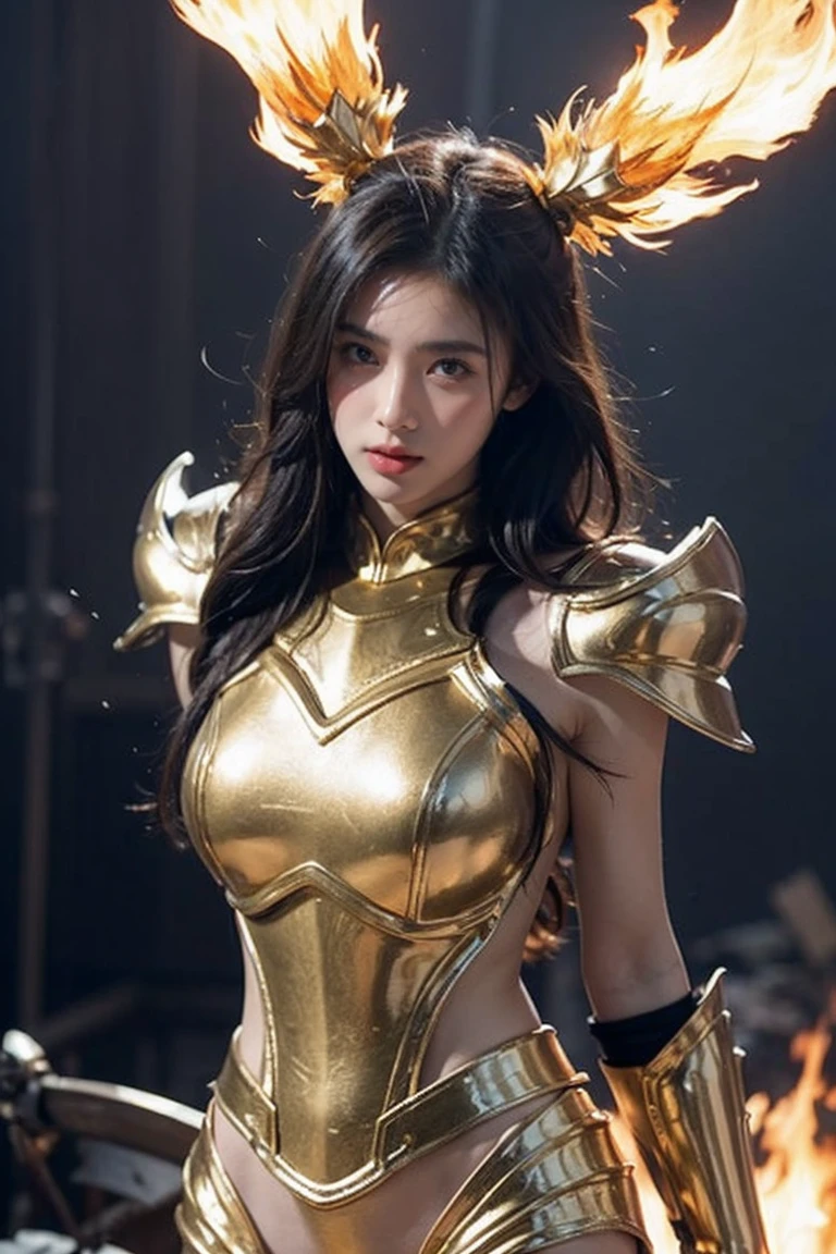 Create an image of Leona from League of Legends by Riot Games in her default skin, wearing a radiant gold armor with intricate sun patterns, wielding a luminous shield and sword; she is using her 'Shield of Daybreak' ability, her shield glowing as she prepares to stun an enemy, with the background showing the Summoner’s Rift battlefield, complete with turrets and minions