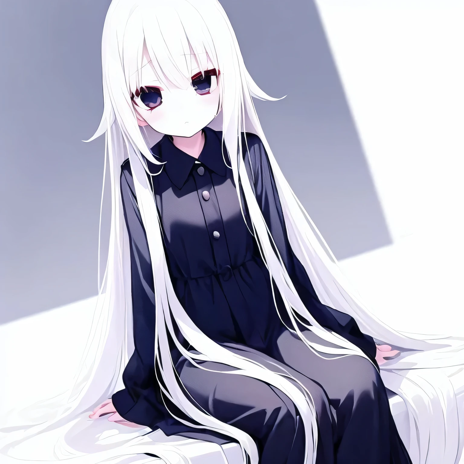 anime girl,long white hair,black skirt,sitting on white surface, perfect white hair girl, Anime visual of a cute girl, white hair的女孩, Beautiful anime high school girl, anime long hair girl, Smooth anime CG art, blonde anime long hair girl, anime girl桌面背景, extremely 可爱的anime girl face, 可爱的anime girl, white hair