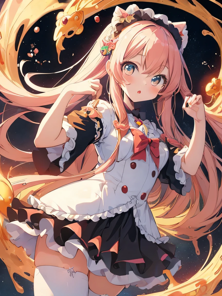 ((masterpiece)), ((highest quality)), (super detailed), (cute), figure, anime style, (beautiful eyes), Neapolitan spaghetti, personification, dynamic pose, Fusion and integration of girl and object, dynamic pose.