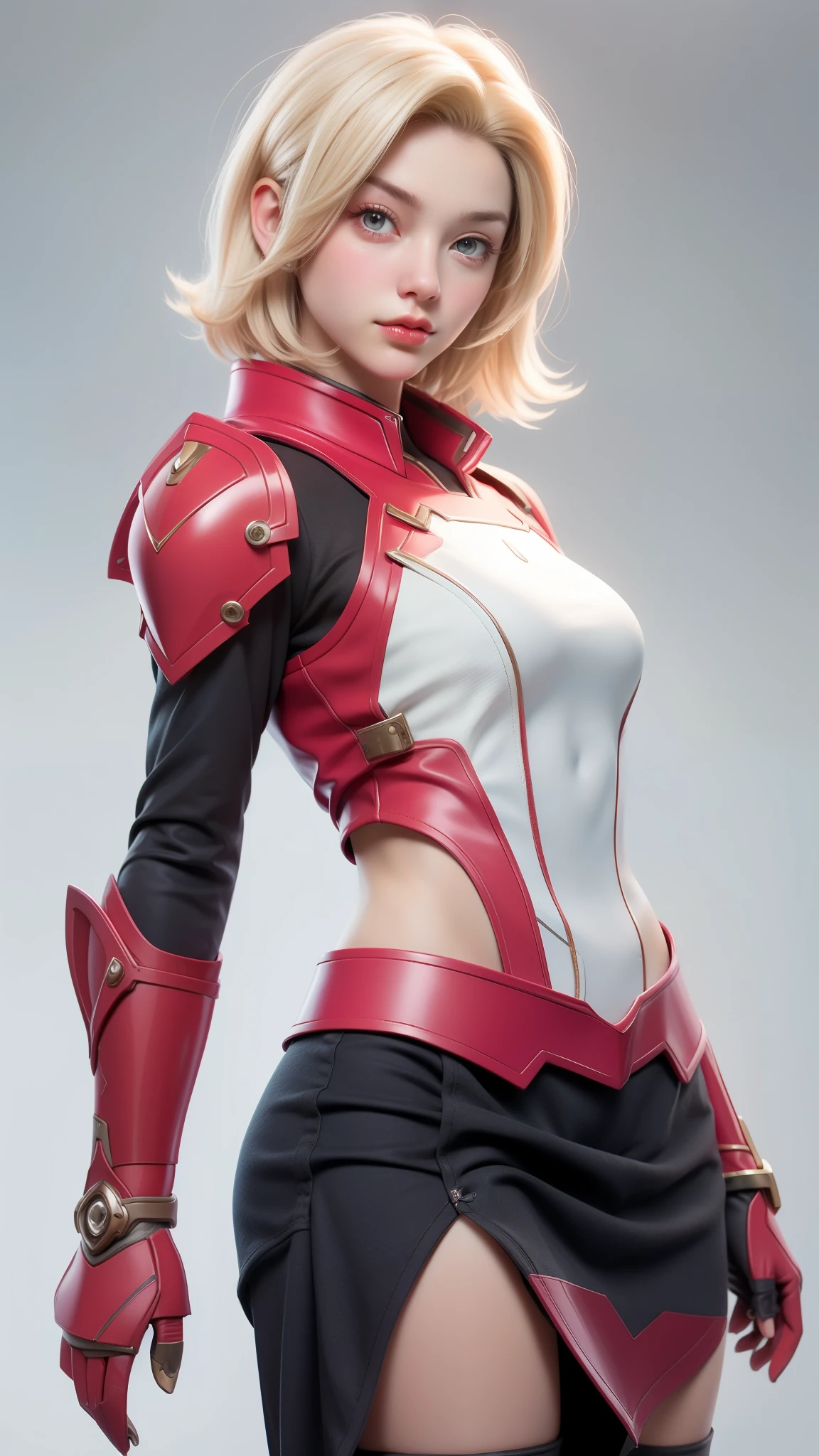 Beautuful Women、tiny chest、short bob with red hair、Super slender body、Brace yourself to start running、Wearing white metallic armor、